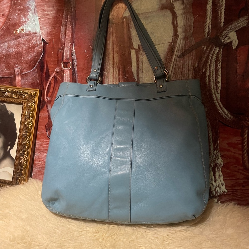 Liz Claiborne XXL Blue Leather Tote Bag